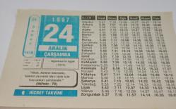 24 Aralık 1997-Orijinal Takvim Yaprağı-Doğum Günü-Söz,Nişan,Nikâh,Düğün ve Önemli Günler Hediyesi-Hicret Takvimi-Ayet(Hadis)(Mü'min-74)-Afganistan'ın İşgali(1979)-Davut Peygamber(A.S)-Diyojen