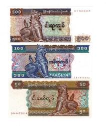 Myanmar 50/100/500 Kyats Yabancı Kağıt Para Set ÇİL YKP8459
