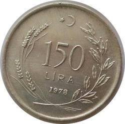 1978 FAO 150 Lira Saban Kılıçtan Üstündür  (9gr 900 ayar gümüş) Kenarı Tırtıklı    (9999)