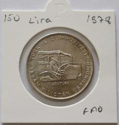1978 FAO 150 Lira Saban Kılıçtan Üstündür  (9gr 900 ayar gümüş) Kenarı Tırtıklı    (9999)
