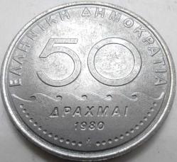 Yunanistan 1980 50 Drahmi - Çil Altı - Şair Solon ve Dalgalar Temalı Bakır-Nikel