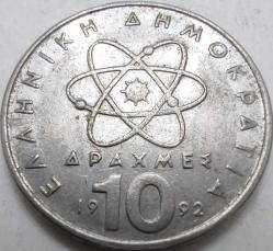 Yunanistan 1992 10 Drahmi Atom Teorisyeni Demokritos ve Atom Çekirdeği Temalı