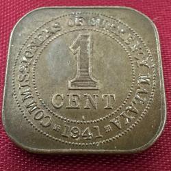 Malaya 1 Cent 1941. King George Vl