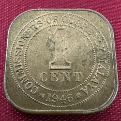 Malaya 1 Cent 1945. King George Vl