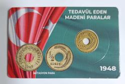1948 YILI 1/2 ( YARIM ) KURUŞ REPLİKA BASKI ÖZEL KARTON PORTFÖYÜNDE