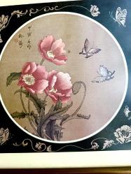 70'ler Japon Asya Çiçekleri ve Kelebekleri Çerçeveli Sanat Baskısı...NADİR!