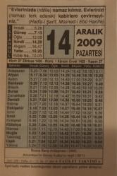 14 Aralık 2009-Orijinal Takvim Yaprağı-Doğum Günü-Söz,Nişan,Nikâh,Düğün ve Önemli Günler Hediyesi-Fazilet Takvimi-Ayet(Hadis)(Hadis-iŞerif, Müsned-i Ebu Hanife)-Bosna Barış Antlaşması (1995)-Müslümanların Vazifeleri