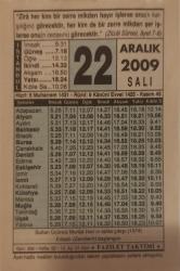 22 Aralık 2009-Orijinal Takvim Yaprağı-Doğum Günü-Söz,Nişan,Nikâh,Düğün ve Önemli Günler Hediyesi-Fazilet Takvimi-Ayet(Hadis)(Zilzal Suresi, Ayet 7-8)-Sultan Üçüncü Murad Han'ın tahta çıkışı (1574)-Helale Riayet Etmek