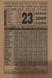 23 Aralık 2009-Orijinal Takvim Yaprağı-Doğum Günü-Söz,Nişan,Nikâh,Düğün ve Önemli Günler Hediyesi-Fazilet Takvimi-Ayet(Hadis)(Hadis-i Şerif, Cami's-Sağir)-Birinci Meşrutiyet'in ilanı (1876)-Dargın Olanları Barıştırmak