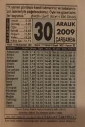 30 Aralık 2009-Orijinal Takvim Yaprağı-Doğum Günü-Söz,Nişan,Nikâh,Düğün ve Önemli Günler Hediyesi-Fazilet Takvimi-Ayet(Hadis)(Hadis-i Şerif, Sünen-i Ebu Davud)-Yavuz Sultan Selim Han'ın Kudüs'ü Fethi (1517)-Allame İbn-i Cebir Et-Taberi (r.h)-Parçalı Ay Tutulması