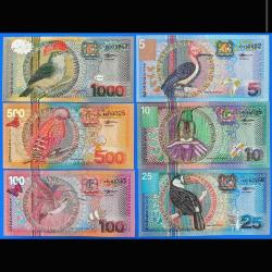 Surinam 5-20-25-100-500-1000 gulden 2000 set Çil