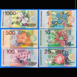 Surinam 5-20-25-100-500-1000 gulden 2000 set Çil