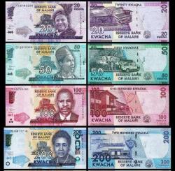 MALAWİ 20-50-100-200 KWACHA SET, ÇİL, ESKİ YABANCI KAĞIT PARA