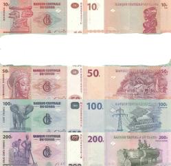 Kongo 10-50-100-200 Francs Eski Kağıt Para Seti Çil 4 LÜ Set Koleksiyon Para