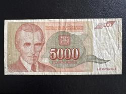 Yugoslavya 5000 Dinar 1993. ÇT. Nicola Tesla 5.000