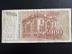 Yugoslavya 5000 Dinar 1993. ÇT. Nicola Tesla 5.000