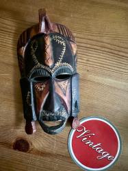 Vintage 80'ler Kenya ahşap oyma kabile maskesi