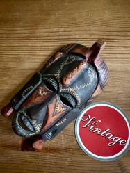 Vintage 80'ler Kenya ahşap oyma kabile maskesi