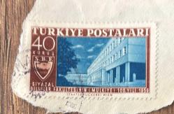Türk Pulu - Turkish Stamp - Mektup Zarfından Kesilmiş / Postadan Geçmiş Pul Filateli - DAMGALI - SİYASAL BİLGİLER FAKÜLTESİNİN (MÜLKİYE) 100.YILI 1959 TEMALI PUL, 40 KURUŞ - Türkiye Cumhuriyeti - NOSTALJİK DOĞUM GÜNÜ HEDİYESİ