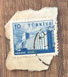 Türk Pulu - Turkish Stamp - Mektup Zarfından Kesilmiş / Postadan Geçmiş Pul Filateli - DAMGALI - ANKARA SİLOSU TEMALI PUL, 10 PARA - Türkiye Cumhuriyeti - NOSTALJİK DOĞUM GÜNÜ HEDİYESİ
