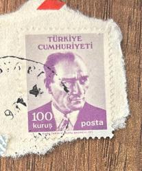 Türk Pulu - Turkish Stamp - Mektup Zarfından Kesilmiş / Postadan Geçmiş Pul Filateli - DAMGALI - ATATÜRK TEMALI PUL, 100 KURUŞ - Türkiye Cumhuriyeti - NOSTALJİK DOĞUM GÜNÜ HEDİYESİ