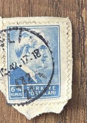 Türk Pulu - Turkish Stamp - Mektup Zarfından Kesilmiş / Postadan Geçmiş Pul Filateli - 1942 DAMGALI - İSMET İNÖNÜ TEMALI PUL, 6 3/4 KURUŞ - Türkiye Cumhuriyeti - NOSTALJİK DOĞUM GÜNÜ HEDİYESİ