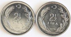 Türkiye Cumhuriyet 1979 Yılı 2.5 Lira  Ters Düz Takım   (TCM8230
