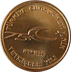 Türkiye Cumhuriyeti 1999 Yılı 100.000 Lira Cumhuriyetin 75. Yılı Hatıra Parası (1375)