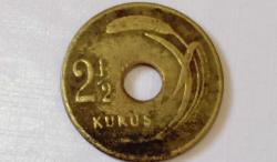 TÜRKİYE CUMHURİYETİ 1949 DELİKLİ 2,5 KURUŞ (ÇT)