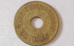 TÜRKİYE CUMHURİYETİ 1948 DELİKLİ 1 KURUŞ (ÇT)