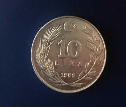 1986 CUMHURİYET MADENİ PARALARI 10 LİRA  ÇİLLL
