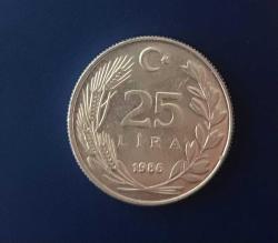 1986 CUMHURİYET MADENİ PARALARI 25 LİRA ÇİLLL
