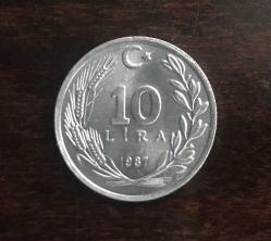 1987 CUMHURİYET MADENİ PARALARI 10 LİRA ÇİLLL