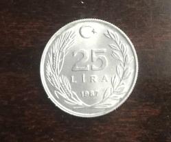 1987 CUMHURİYET MADENİ PARALARI 25 LİRA ÇİLLL ( AĞLAYAN ATA - GÖZYAŞI ÇAPAĞI )