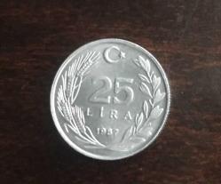 1987 CUMHURİYET MADENİ PARALARI 25 LİRA ÇİLLL