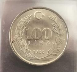 1988 CUMHURİYET MADENİ PARALARI  100 LİRA ÇİLLL / BÜYÜK