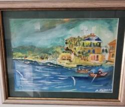 60x46cm Ayse perran yeseren imzalı karısık teknik tablo