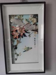 1960lardan 61x36cm cam yüzey sedef japon tablo