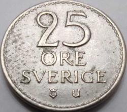 İsveç 1973 25 Öre Kral Gustaf VI Adolf Dönemi Taçlı Amblem Temalı