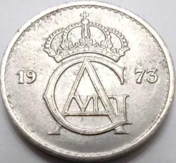 İsveç 1973 25 Öre Kral Gustaf VI Adolf Dönemi Taçlı Amblem Temalı