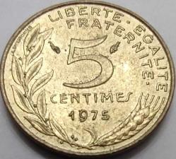 Fransa 1975 5 Centimes Marianne ve Bereket Boynuzu Temalı Alüminyum-Bronz