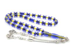 Kapsül Kesim Sarı Lacivert Sürmeli Sıkma Kehribar Tesbih