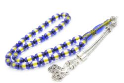 Kapsül Kesim Sarı Lacivert Sürmeli Sıkma Kehribar Tesbih