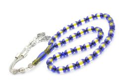 Kapsül Kesim Sarı Lacivert Sürmeli Sıkma Kehribar Tesbih