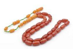 Ahmet Emin Yapımı Osmanlı Model Koyu Turuncu Sıkma Kehribar Tesbih