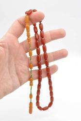 Ahmet Emin Yapımı Osmanlı Model Koyu Turuncu Sıkma Kehribar Tesbih