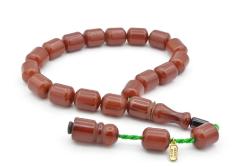 Hakkı Usta İmzalı Koyu Turuncu Sıkma Kehribar Efe Maskot Tesbih 001