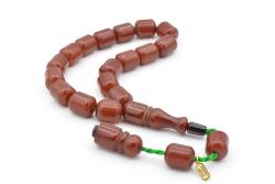 Hakkı Usta İmzalı Koyu Turuncu Sıkma Kehribar Efe Maskot Tesbih 001