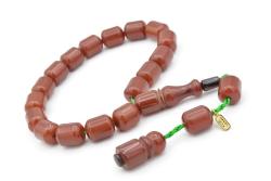 Hakkı Usta İmzalı Koyu Turuncu Sıkma Kehribar Efe Maskot Tesbih 001