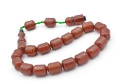 Hakkı Usta İmzalı Koyu Turuncu Sıkma Kehribar Efe Maskot Tesbih 001